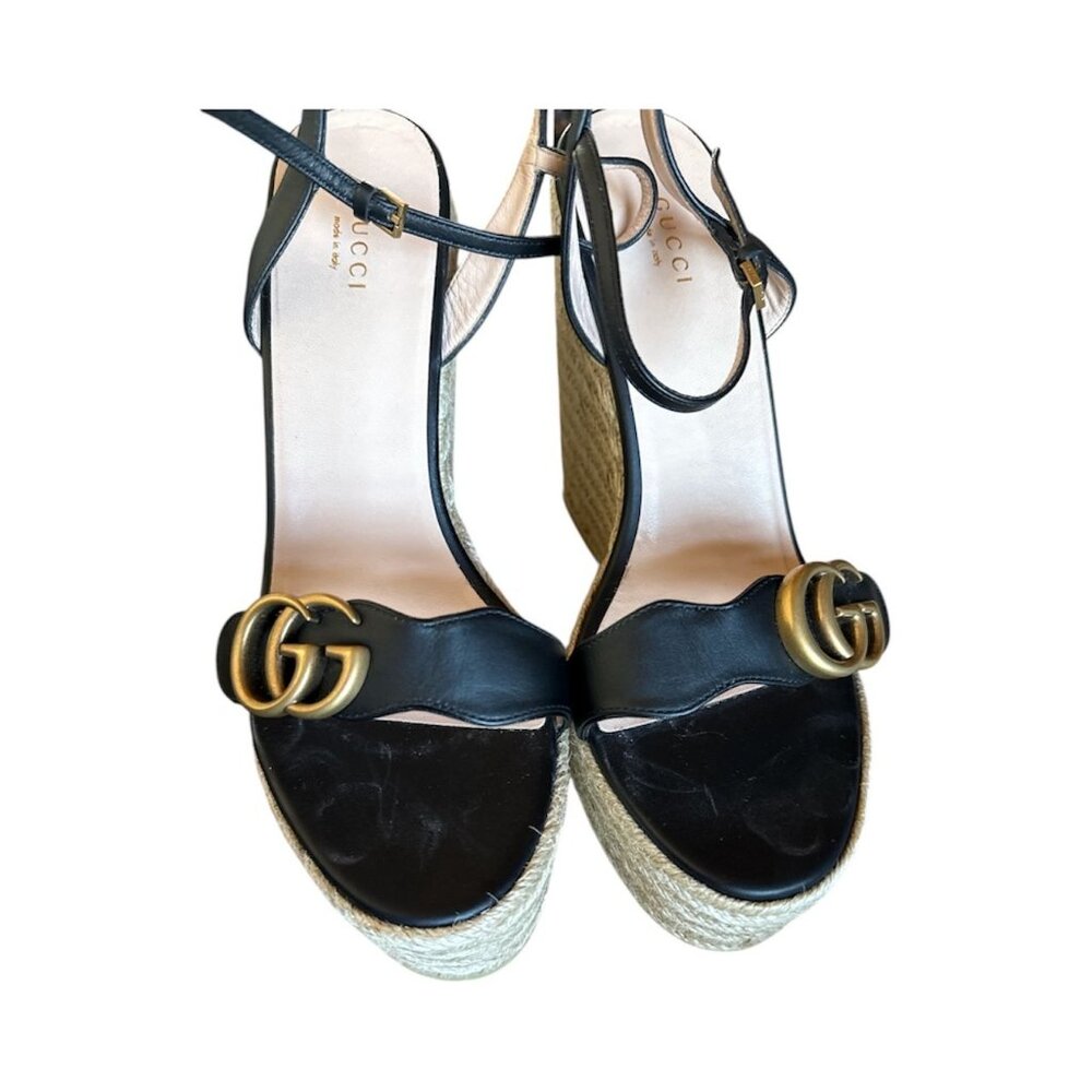 Gucci GG Marmont Espadrille Wedge Sandals Black GG Accent EU 41 EU 11 - Picture 6 of 8